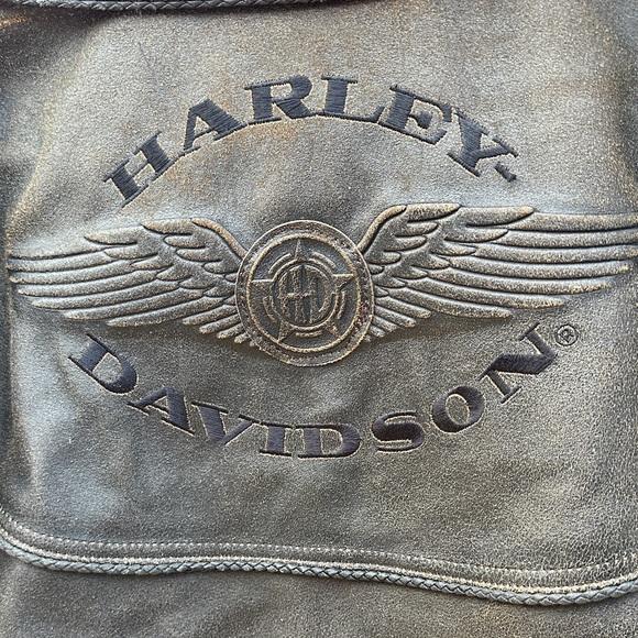 Harley-Davidson Vintage Distressed Brown with Black trim Leather Bomber Jacket - Picture 13 of 16